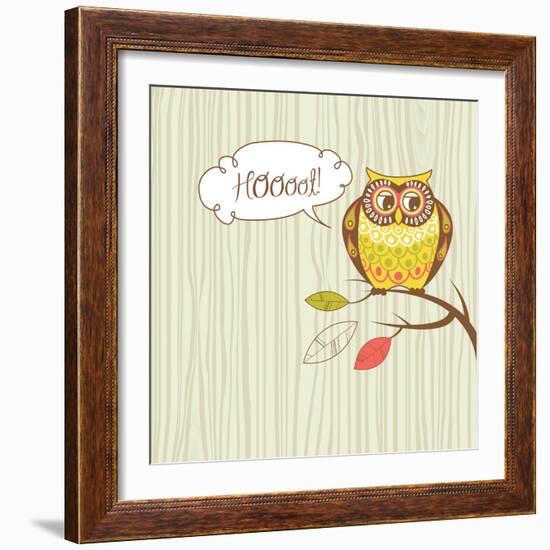 Cute Vector Owl. Hoot Card-Alisa Foytik-Framed Art Print