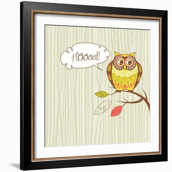 Cute Vector Owl. Hoot Card-Alisa Foytik-Framed Art Print