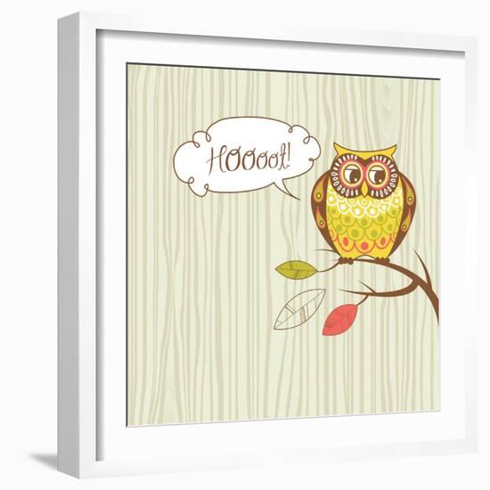 Cute Vector Owl. Hoot Card-Alisa Foytik-Framed Art Print