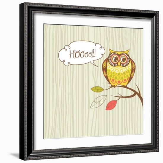 Cute Vector Owl. Hoot Card-Alisa Foytik-Framed Art Print