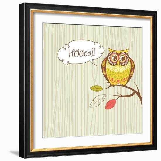 Cute Vector Owl. Hoot Card-Alisa Foytik-Framed Art Print