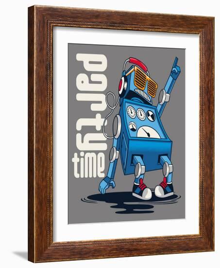 Cute Vintage Dancer Robot, Party, Vector-braingraph-Framed Art Print