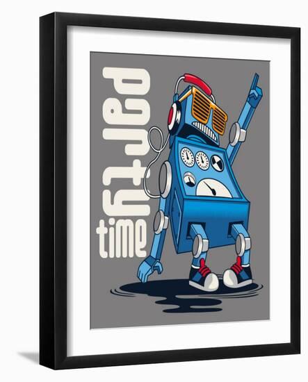 Cute Vintage Dancer Robot, Party, Vector-braingraph-Framed Art Print