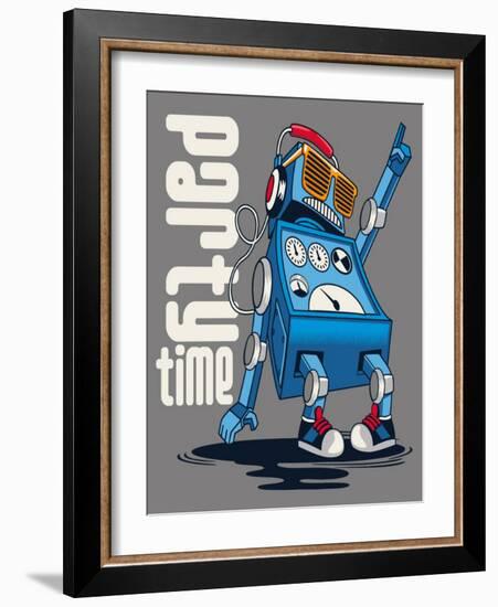 Cute Vintage Dancer Robot, Party, Vector-braingraph-Framed Art Print