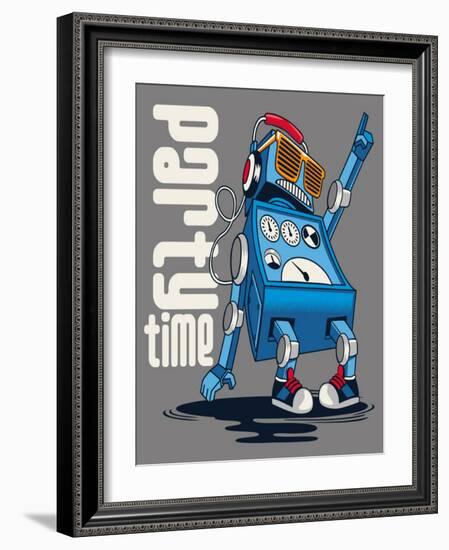 Cute Vintage Dancer Robot, Party, Vector-braingraph-Framed Art Print