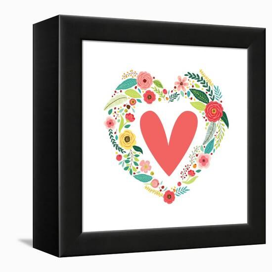 Cute Vintage Valentine's Day Symbol as Rustic Hand Drawn First Spring Flowers in Heart Shape-Cute Designs-Framed Stretched Canvas