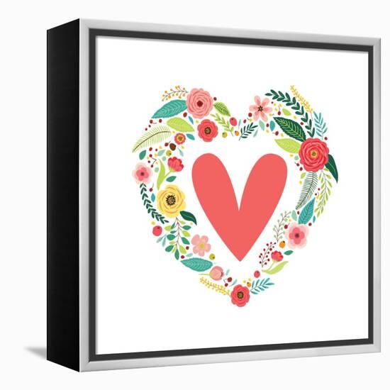 Cute Vintage Valentine's Day Symbol as Rustic Hand Drawn First Spring Flowers in Heart Shape-Cute Designs-Framed Stretched Canvas