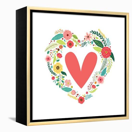 Cute Vintage Valentine's Day Symbol as Rustic Hand Drawn First Spring Flowers in Heart Shape-Cute Designs-Framed Stretched Canvas