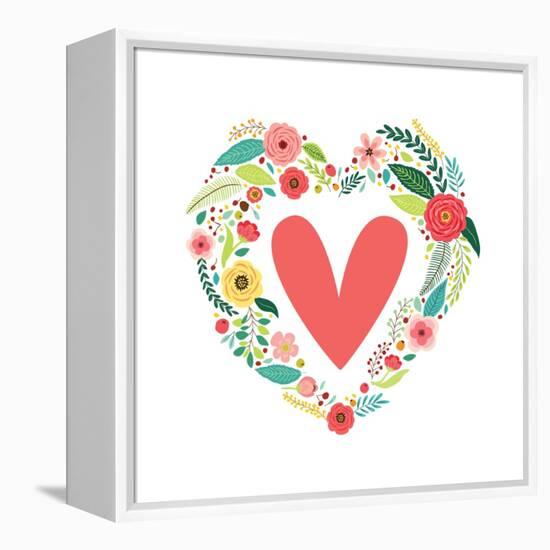 Cute Vintage Valentine's Day Symbol as Rustic Hand Drawn First Spring Flowers in Heart Shape-Cute Designs-Framed Stretched Canvas