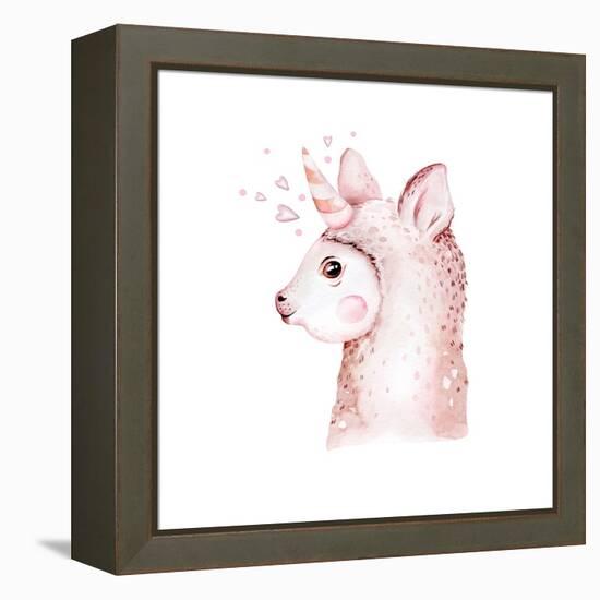 Cute Watercolor Llama, Alpaca Illustration Isolated on White. Llama Print Ethnic Blanket, Flowers W-Kris_art-Framed Premier Image Canvas