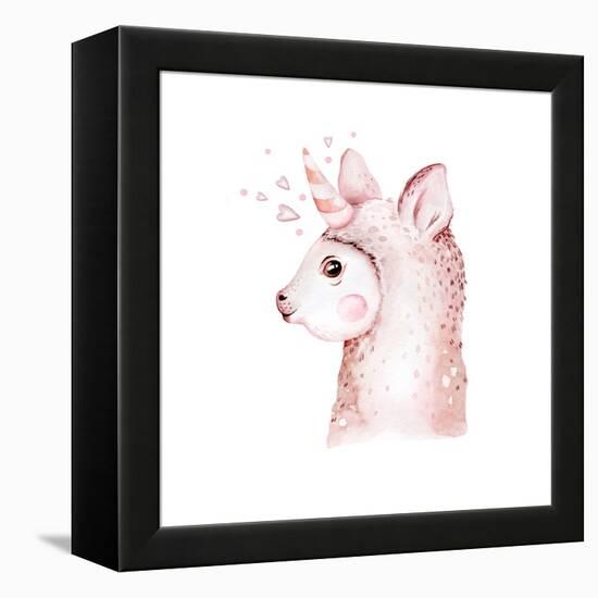 Cute Watercolor Llama, Alpaca Illustration Isolated on White. Llama Print Ethnic Blanket, Flowers W-Kris_art-Framed Premier Image Canvas