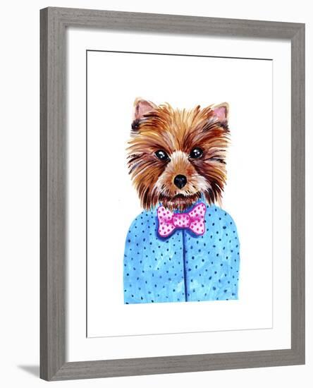 Cute Watercolor Yorkshire Terrier Portrait with Bow Tie. Formal Dog Hand Dawn Illustration.-Maria Sem-Framed Art Print