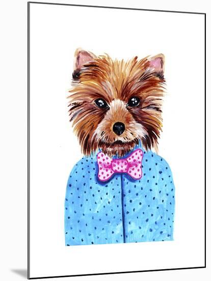 Cute Watercolor Yorkshire Terrier Portrait with Bow Tie. Formal Dog Hand Dawn Illustration.-Maria Sem-Mounted Art Print