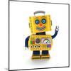 Cute Yellow Vintage Toy Robot over White Background Waving Hello-badboo-Mounted Art Print