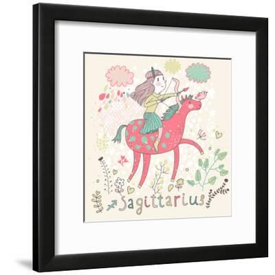 Cute Zodiac Sign Sagittarius Vector Illustration Little Girl Riding On Pink Horse And Shooting Art Print By Smilewithjul Art Com