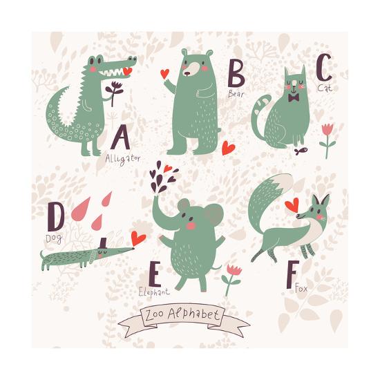 Cute Zoo Alphabet In Vector A B C D E F Letters Funny Animals In Love Alligator Bear Cat Art Print Smilewithjul Art Com