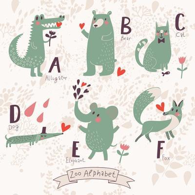 Cute Zoo Alphabet in Vector. A, B, C, D, E, F Letters. Funny Animals in  Love. Alligator, Bear, Cat,' Art Print - smilewithjul 