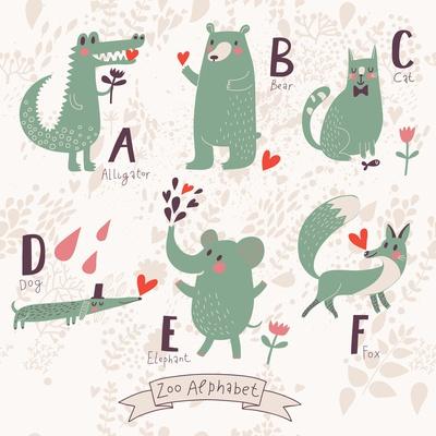 Cute Zoo Alphabet in Vector. A, B, C, D, E, F Letters. Funny Animals in Love. Alligator, Bear, Cat,' Art Print - smilewithjul Cute Zoo Alphabet in Vector. A, B, C, D, E, F Letters. Funny Animals in Love. Alligator, Bear, Cat,' Art Print - smilewithjul