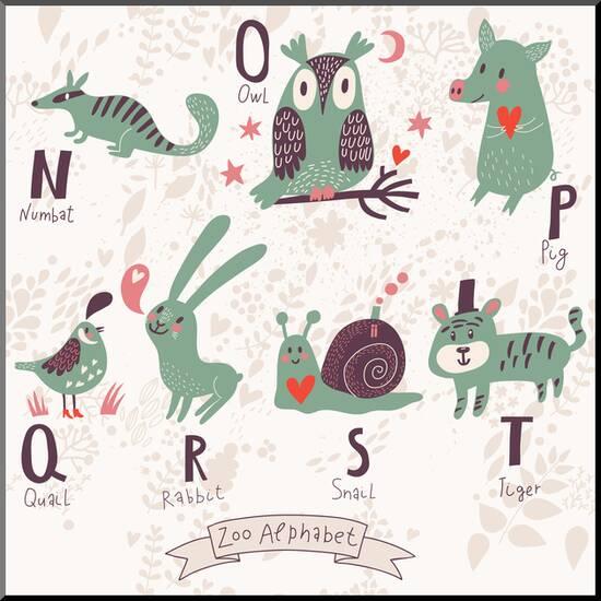 Cute Zoo Alphabet In Vector N O P Q R S T Letters Funny Animals In Love Numbat Owl Pig Art Print Smilewithjul Art Com