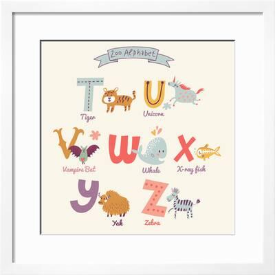 Cute Zoo Alphabet In Vector T U V W X Y Z Letters Funny Cartoon Animals Tiger Unicorn Va Art Print Smilewithjul Art Com