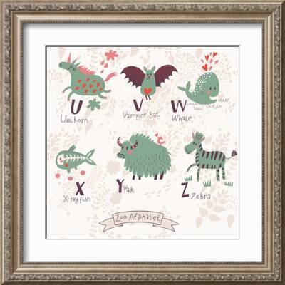 Cute Zoo Alphabet in Vector. U, V, W, X, Y, Z Letters. Funny Animals in  Love. Unicorn, Vampire Bat,' Art Print - smilewithjul 