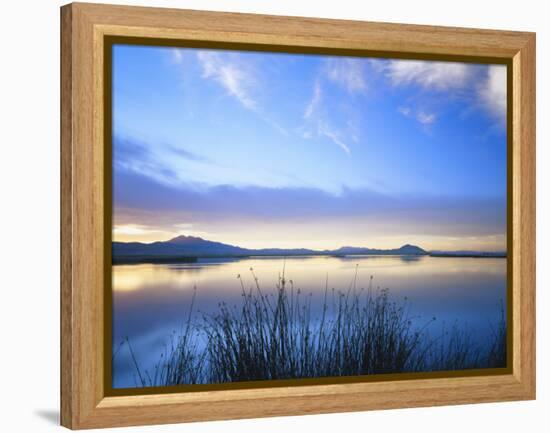 Cutler Reservoir on Bear River with Cirrus Fibratus at Sunset, Great Basin, Cache Valley, Utah-Scott T. Smith-Framed Premier Image Canvas