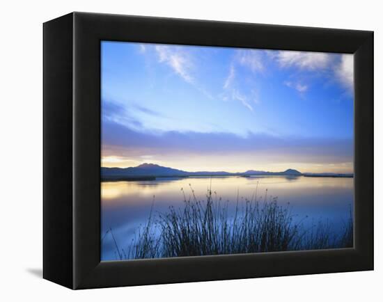 Cutler Reservoir on Bear River with Cirrus Fibratus at Sunset, Great Basin, Cache Valley, Utah-Scott T. Smith-Framed Premier Image Canvas