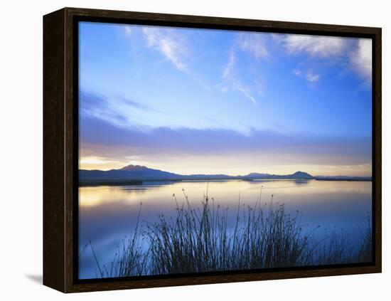 Cutler Reservoir on Bear River with Cirrus Fibratus at Sunset, Great Basin, Cache Valley, Utah-Scott T. Smith-Framed Premier Image Canvas