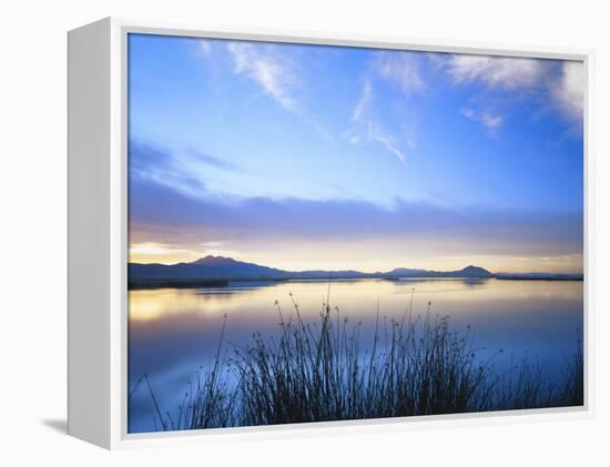 Cutler Reservoir on Bear River with Cirrus Fibratus at Sunset, Great Basin, Cache Valley, Utah-Scott T. Smith-Framed Premier Image Canvas