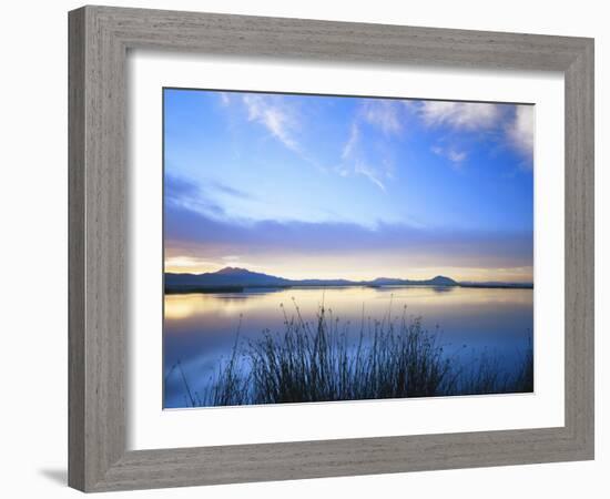 Cutler Reservoir on Bear River with Cirrus Fibratus at Sunset, Great Basin, Cache Valley, Utah-Scott T. Smith-Framed Photographic Print