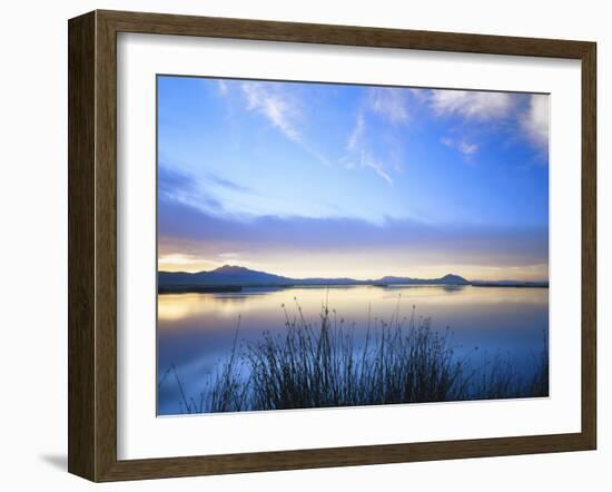 Cutler Reservoir on Bear River with Cirrus Fibratus at Sunset, Great Basin, Cache Valley, Utah-Scott T. Smith-Framed Photographic Print