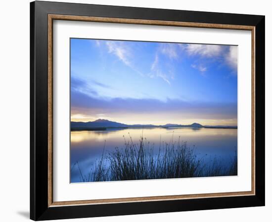 Cutler Reservoir on Bear River with Cirrus Fibratus at Sunset, Great Basin, Cache Valley, Utah-Scott T. Smith-Framed Photographic Print