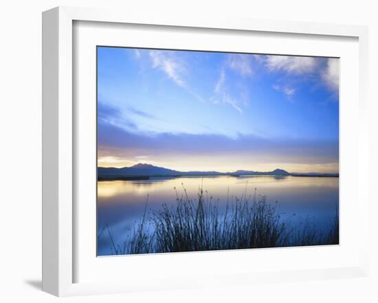 Cutler Reservoir on Bear River with Cirrus Fibratus at Sunset, Great Basin, Cache Valley, Utah-Scott T. Smith-Framed Photographic Print