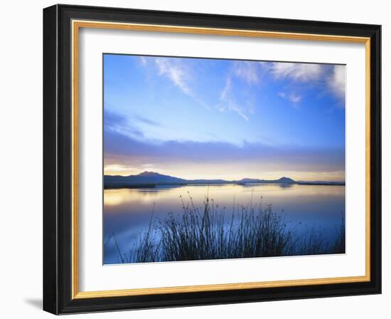 Cutler Reservoir on Bear River with Cirrus Fibratus at Sunset, Great Basin, Cache Valley, Utah-Scott T. Smith-Framed Photographic Print