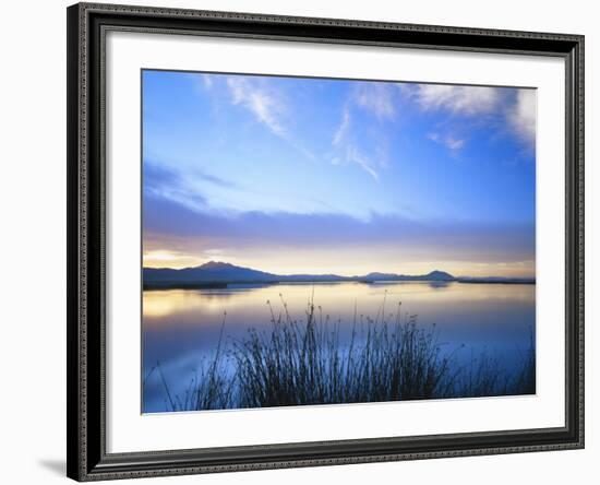 Cutler Reservoir on Bear River with Cirrus Fibratus at Sunset, Great Basin, Cache Valley, Utah-Scott T. Smith-Framed Photographic Print