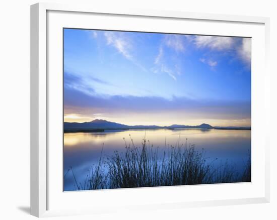 Cutler Reservoir on Bear River with Cirrus Fibratus at Sunset, Great Basin, Cache Valley, Utah-Scott T. Smith-Framed Photographic Print