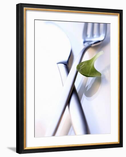 Cutlery with a Corn Salad Leaf-Dorota & Bogdan Bialy-Framed Photographic Print