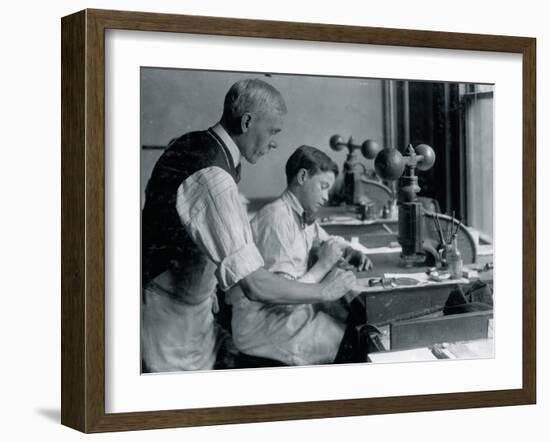 Cutting Dies in an Embossing Shop-Lewis Wickes Hine-Framed Photo