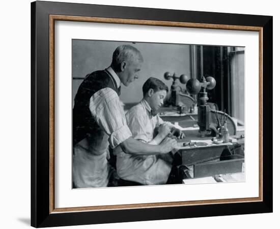 Cutting Dies in an Embossing Shop-Lewis Wickes Hine-Framed Photo
