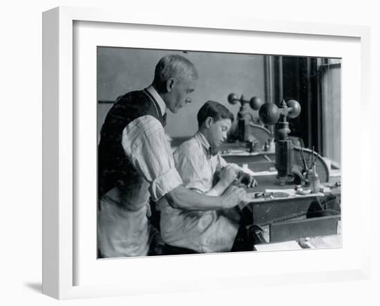 Cutting Dies in an Embossing Shop-Lewis Wickes Hine-Framed Photo