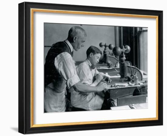 Cutting Dies in an Embossing Shop-Lewis Wickes Hine-Framed Photo