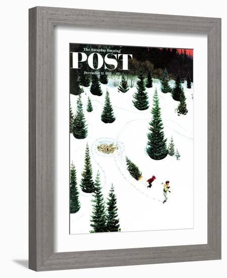 "Cutting Down the Tree" Saturday Evening Post Cover, December 17, 1955-John Clymer-Framed Giclee Print