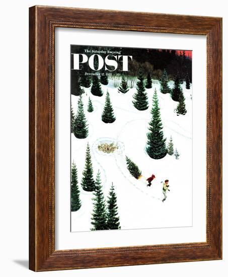 "Cutting Down the Tree" Saturday Evening Post Cover, December 17, 1955-John Clymer-Framed Giclee Print