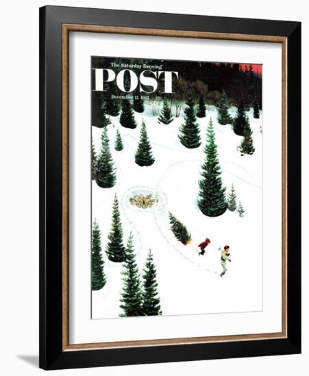 "Cutting Down the Tree" Saturday Evening Post Cover, December 17, 1955-John Clymer-Framed Giclee Print