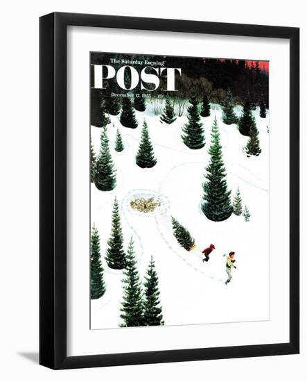 "Cutting Down the Tree" Saturday Evening Post Cover, December 17, 1955-John Clymer-Framed Giclee Print