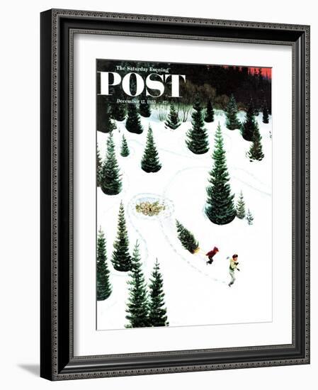 "Cutting Down the Tree" Saturday Evening Post Cover, December 17, 1955-John Clymer-Framed Giclee Print