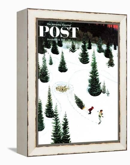 "Cutting Down the Tree" Saturday Evening Post Cover, December 17, 1955-John Clymer-Framed Premier Image Canvas