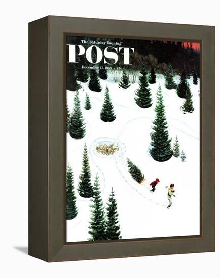 "Cutting Down the Tree" Saturday Evening Post Cover, December 17, 1955-John Clymer-Framed Premier Image Canvas