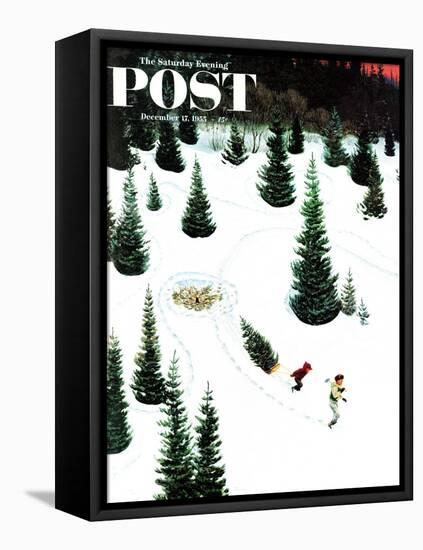 "Cutting Down the Tree" Saturday Evening Post Cover, December 17, 1955-John Clymer-Framed Premier Image Canvas