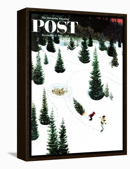 "Cutting Down the Tree" Saturday Evening Post Cover, December 17, 1955-John Clymer-Framed Premier Image Canvas
